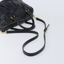 Miu Miu Vitellolux Matelasse Hand Bag Leather 2way Black Gold Tone Auth 202629V-8
