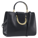 Salvatore Ferragamo Gancini Hand Bag Leather 2way Black Gold Tone Auth 202636V-1