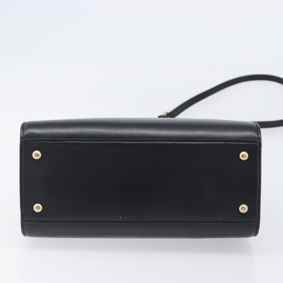 Salvatore Ferragamo Gancini Hand Bag Leather 2way Black Gold Tone Auth 202636V