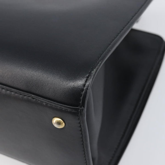 Salvatore Ferragamo Gancini Hand Bag Leather 2way Black Gold Tone Auth 202636V