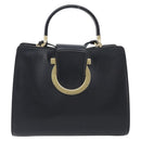Salvatore Ferragamo Gancini Hand Bag Leather 2way Black Gold Tone Auth 202636V-2