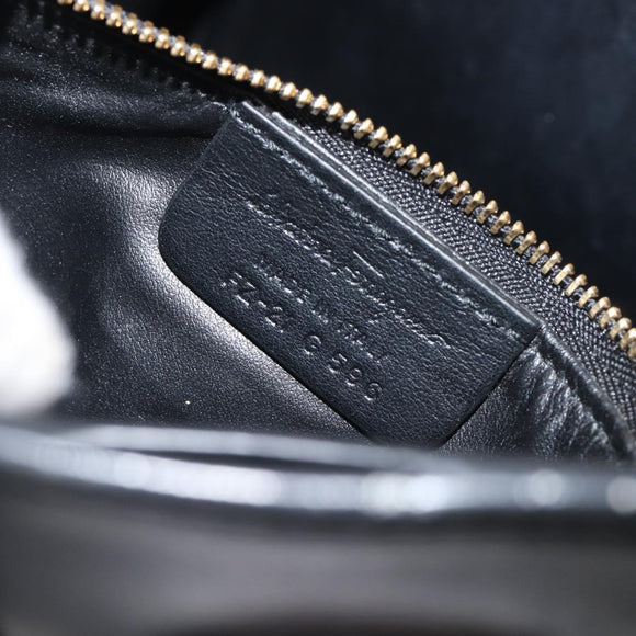 Salvatore Ferragamo Gancini Hand Bag Leather 2way Black Gold Tone Auth 202636V