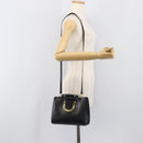 Salvatore Ferragamo Gancini Hand Bag Leather 2way Black Gold Tone Auth 202636V-28