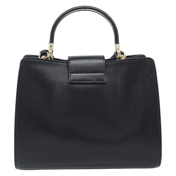 Salvatore Ferragamo Gancini Hand Bag Leather 2way Black Gold Tone Auth 202636V