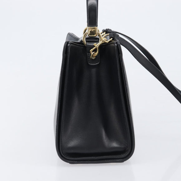 Salvatore Ferragamo Gancini Hand Bag Leather 2way Black Gold Tone Auth 202636V