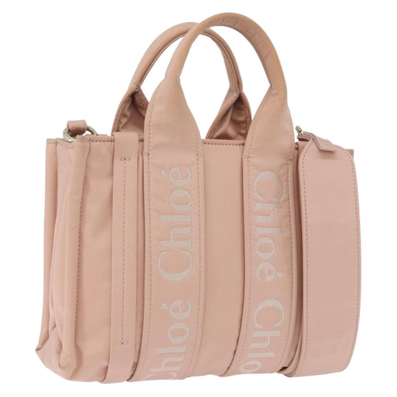 Chloe Woody Small Hand Bag Nylon 2way Pink Gold Auth 202651A