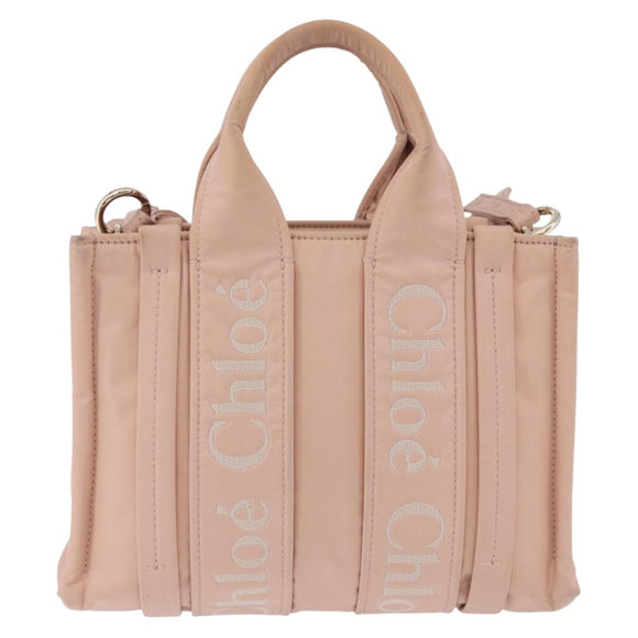 Chloe Woody Small Hand Bag Nylon 2way Pink Gold Auth 202651A