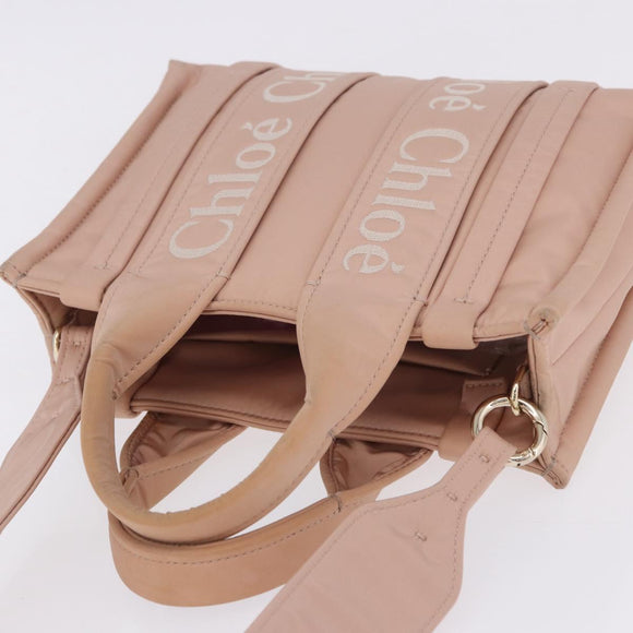 Chloe Woody Small Hand Bag Nylon 2way Pink Gold Auth 202651A