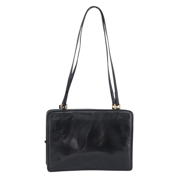 BOTTEGA VENETA Shoulder Bag Leather Black Gold Auth 202655A