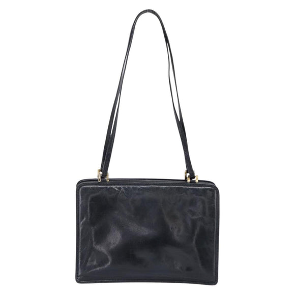 BOTTEGA VENETA Shoulder Bag Leather Black Gold Auth 202655A