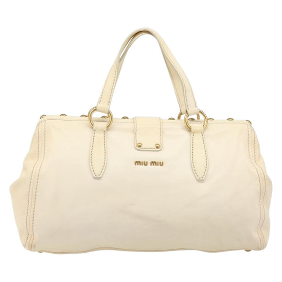 Miu Miu Hand Bag Leather Ivory Gold Auth 202657A