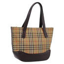 BURBERRY Nova Check Hand Bag Canvas Beige Gold Auth 202661-1