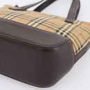 BURBERRY Nova Check Hand Bag Canvas Beige Gold Auth 202661-14