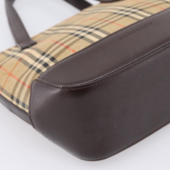 BURBERRY Nova Check Hand Bag Canvas Beige Gold Auth 202661
