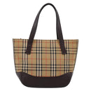 BURBERRY Nova Check Hand Bag Canvas Beige Gold Auth 202661-13