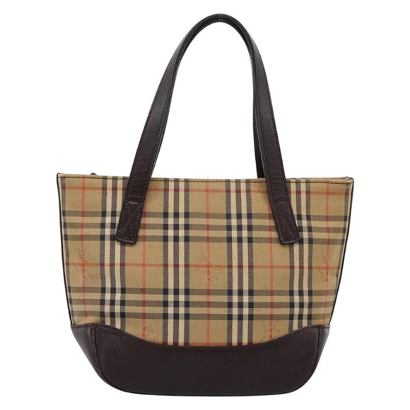 BURBERRY Nova Check Hand Bag Canvas Beige Gold Auth 202661