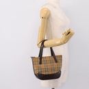 BURBERRY Nova Check Hand Bag Canvas Beige Gold Auth 202661-23