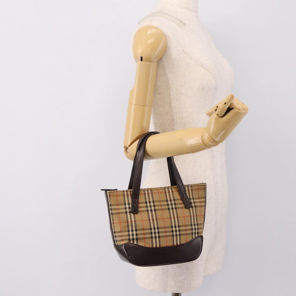 BURBERRY Nova Check Hand Bag Canvas Beige Gold Auth 202661