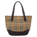 BURBERRY Nova Check Hand Bag Canvas Beige Gold Auth 202661-2