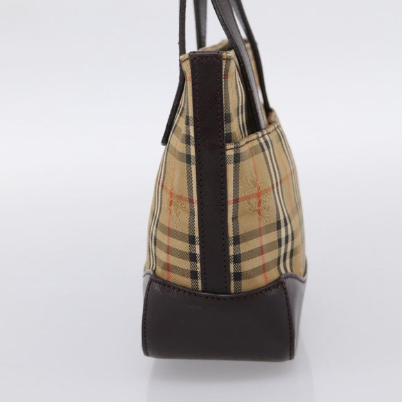 BURBERRY Nova Check Hand Bag Canvas Beige Gold Auth 202661