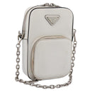 PRADA Chain Shoulder Bag Leather White Silver Auth 202662-1