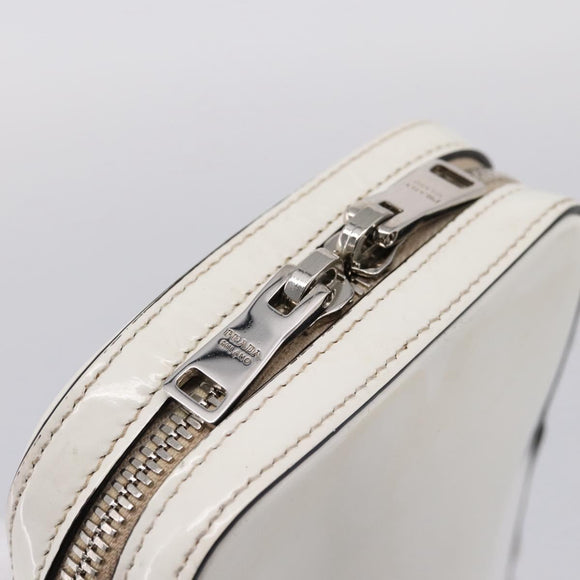 PRADA Chain Shoulder Bag Leather White Silver Auth 202662