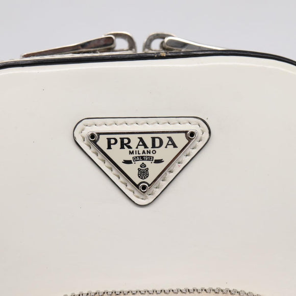 PRADA Chain Shoulder Bag Leather White Silver Auth 202662
