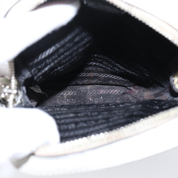 PRADA Chain Shoulder Bag Leather White Silver Auth 202662