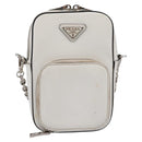 PRADA Chain Shoulder Bag Leather White Silver Auth 202662-2