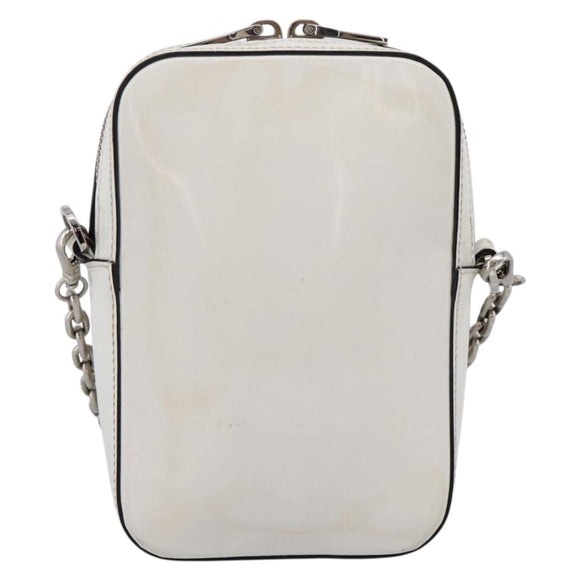 PRADA Chain Shoulder Bag Leather White Silver Auth 202662