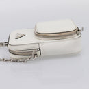 PRADA Chain Shoulder Bag Leather White Silver Auth 202662-4
