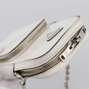 PRADA Chain Shoulder Bag Leather White Silver Auth 202662-6