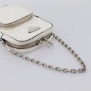 PRADA Chain Shoulder Bag Leather White Silver Auth 202662-7