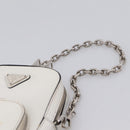 PRADA Chain Shoulder Bag Leather White Silver Auth 202662-8