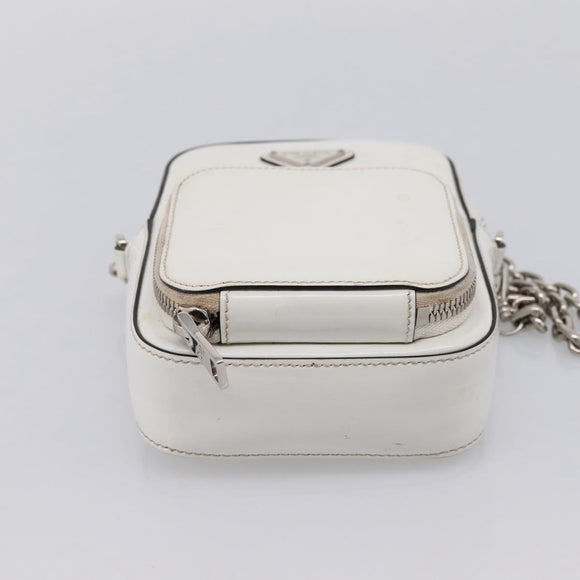 PRADA Chain Shoulder Bag Leather White Silver Auth 202662