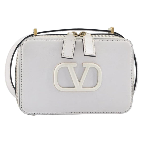 VALENTINO Shoulder Bag Leather White Gold Auth 202663A