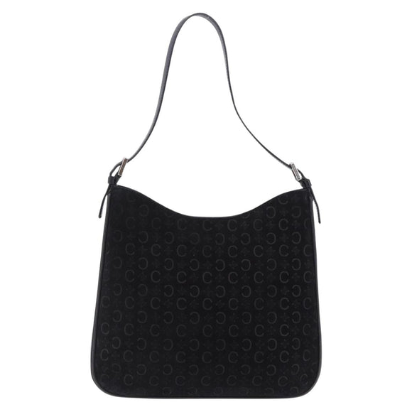 CELINE C Macadam Canvas Shoulder Bag Suede Black Silver Auth 202665A