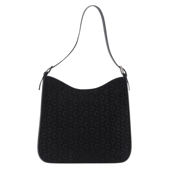 CELINE C Macadam Canvas Shoulder Bag Suede Black Silver Auth 202665A