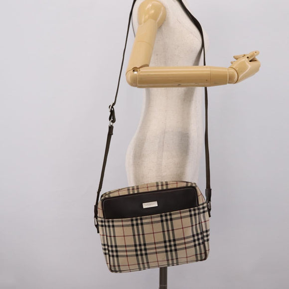 BURBERRY Nova Check Shoulder Bag Canvas Beige Silver Auth 202667