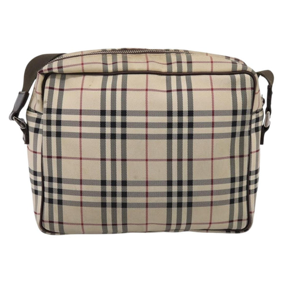 BURBERRY Nova Check Shoulder Bag Canvas Beige Silver Auth 202667