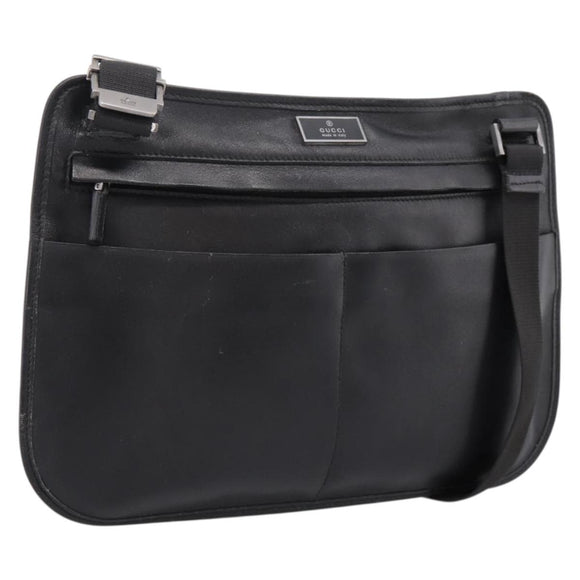 GUCCI Shoulder Bag Leather Black Silver 001 3364 Auth 202668