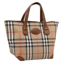 Burberrys Nova Check Hand Bag Canvas Beige Gold Auth 202669-1