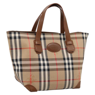 Burberrys Nova Check Hand Bag Canvas Beige Gold Auth 202669