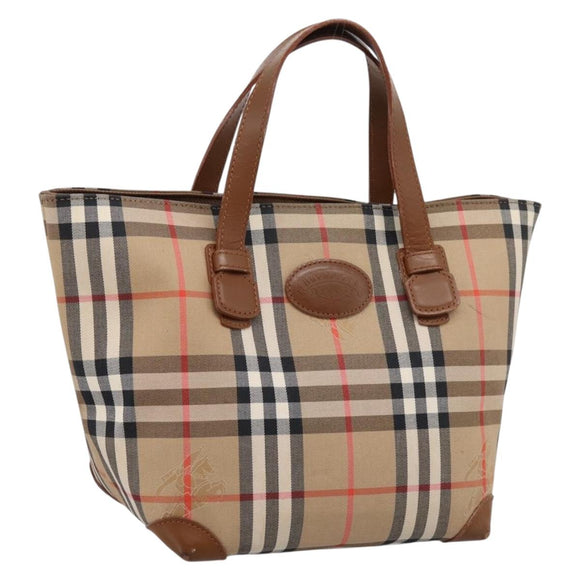 Burberrys Nova Check Hand Bag Canvas Beige Gold Auth 202669