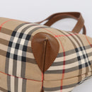 Burberrys Nova Check Hand Bag Canvas Beige Gold Auth 202669-9