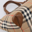 Burberrys Nova Check Hand Bag Canvas Beige Gold Auth 202669-14
