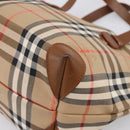 Burberrys Nova Check Hand Bag Canvas Beige Gold Auth 202669-15