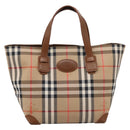 Burberrys Nova Check Hand Bag Canvas Beige Gold Auth 202669-13