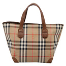 Burberrys Nova Check Hand Bag Canvas Beige Gold Auth 202669-2