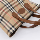 Burberrys Nova Check Hand Bag Canvas Beige Gold Auth 202669-6